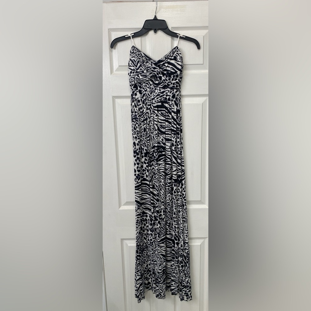 Guess Black and White leopard print Maxi dress: strapless w/ tiny keyhole detail
